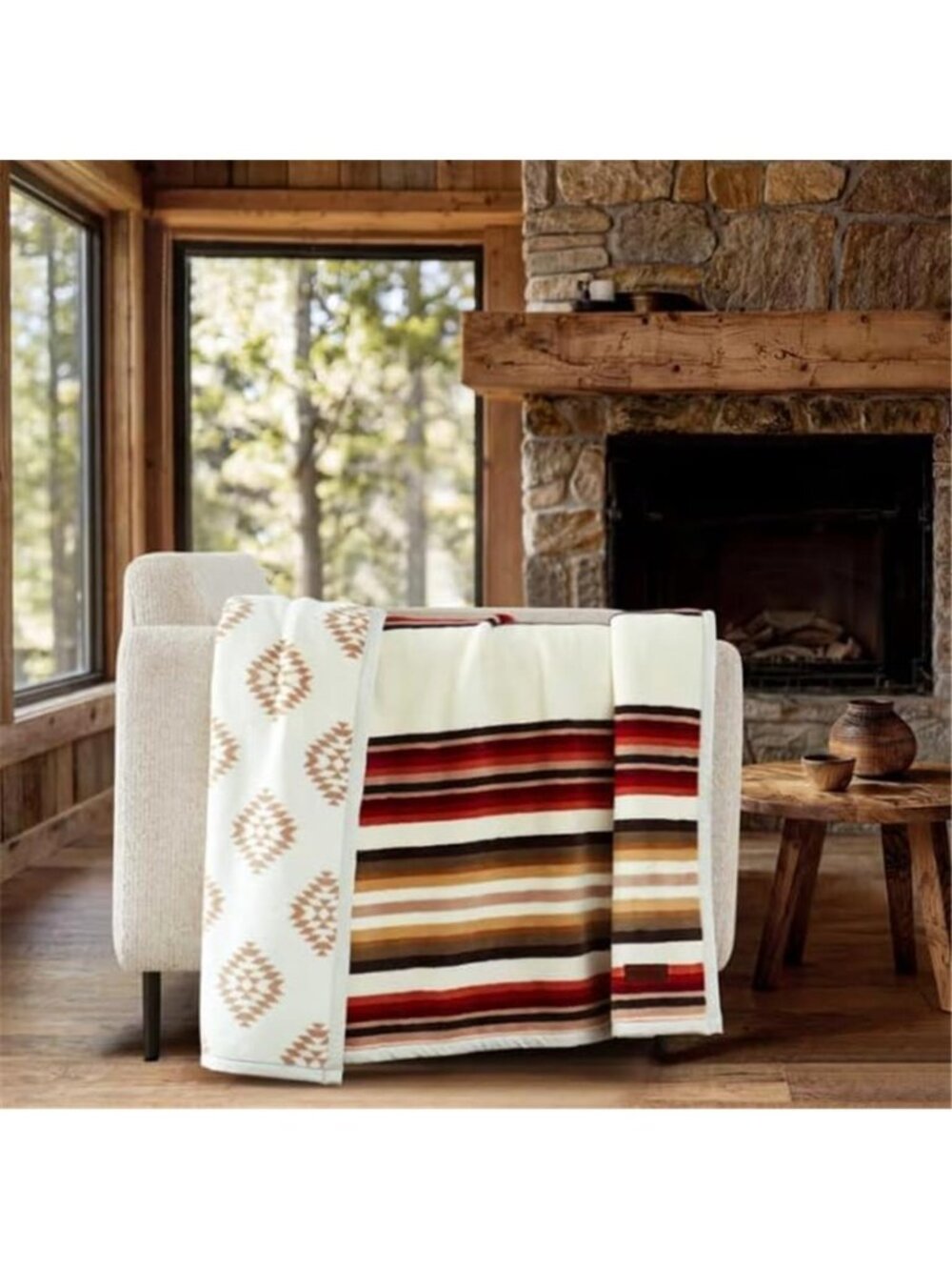 Pendleton Reversible Plush Throw 50" x 70" (Woodland Stripe)